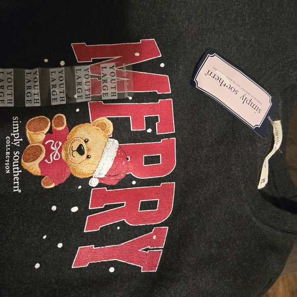 Simply Southern Kids Festive Bear Hoodie - Black and Red - Picture 1 of 2